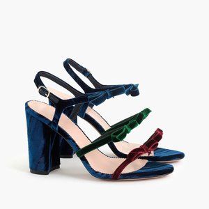 JCREW Stella bow velvet colorblock block heel